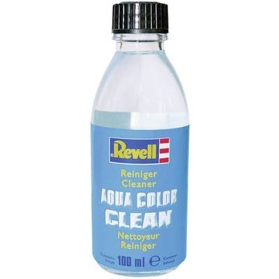 Plastic bottle with blue label: 'Revell Cleaner Aqua Color Clean Nettoyeur Cleaner 100 ml'. Contains cleaning solution.