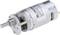 A small direct current motor with a metal gearbox, with visible gears and a shaft, suitable for various mechanical applications.