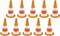Ten orange traffic cones in two rows.