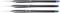 Three black brushes with coloured tips: white at the top, blue in the middle, green at the bottom. All have fine, pointed bristles.