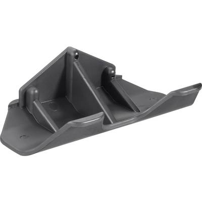 A black plastic component with multiple protrusions and openings. Potentially a functional part for machinery or vehicles.