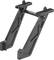 A black plastic speaker mount with two arms and a metal rod, suitable for wall mounting.