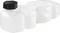 White plastic container with a black screw lid, consisting of two rectangular units. Used for liquid storage.