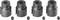 Four black metal adapters, each with a side screw, arranged evenly side by side. They are likely used for mounting.