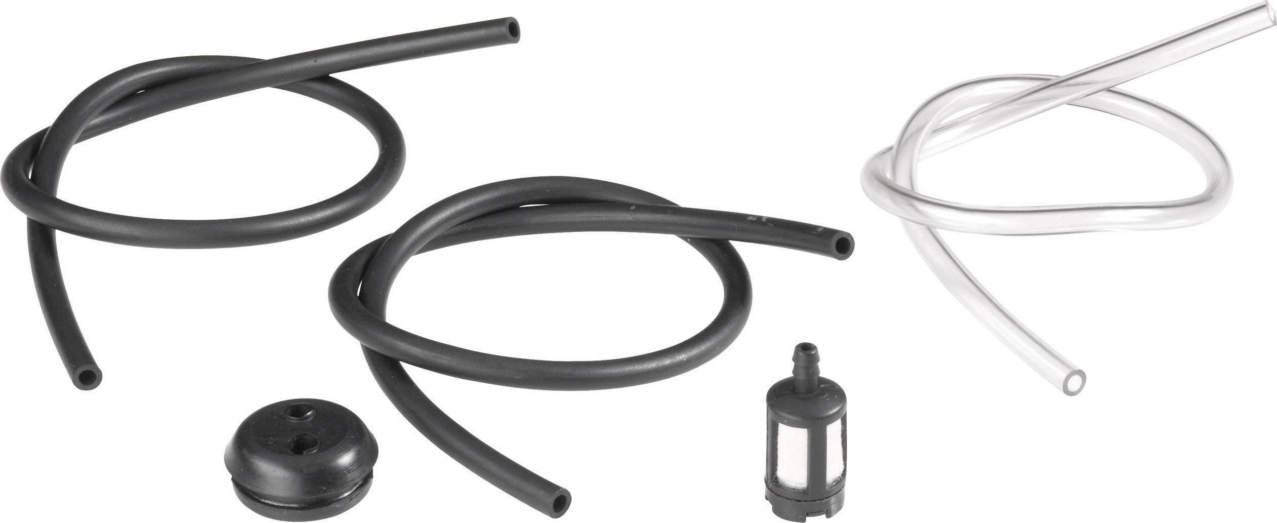 'Set of three black hoses, one white hose, a black sealing ring, and a transparent filter.'