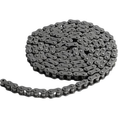 A coiled bicycle chain, ready for installation or maintenance. It consists of several metallic links.