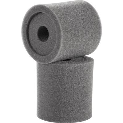 Two stacked, cylindrical foam rollers in dark grey; the upper roller has a central, hollow hole.