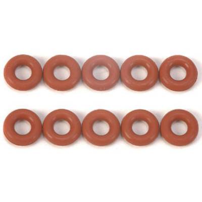 Ten terracotta-coloured rubber sealing rings in two rows.