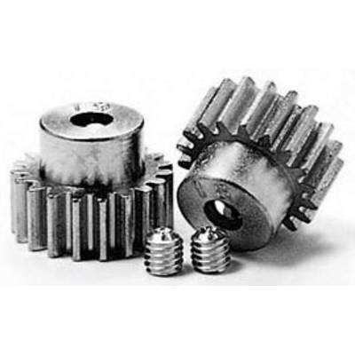 Two metallic gears and two screws positioned side by side, depicted in a technical context.