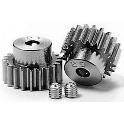 Two pairs of metal gear wheels side by side, one upright and the other horizontal, with two small set screws in the foreground.