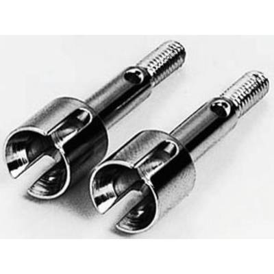 Two chrome-plated mechanical components, presumably joint parts, are lying side by side on a smooth surface.