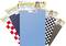 Craft foils in various colours and patterns, including blue, red and white checked, and black and white checked. Perfect for crafting.