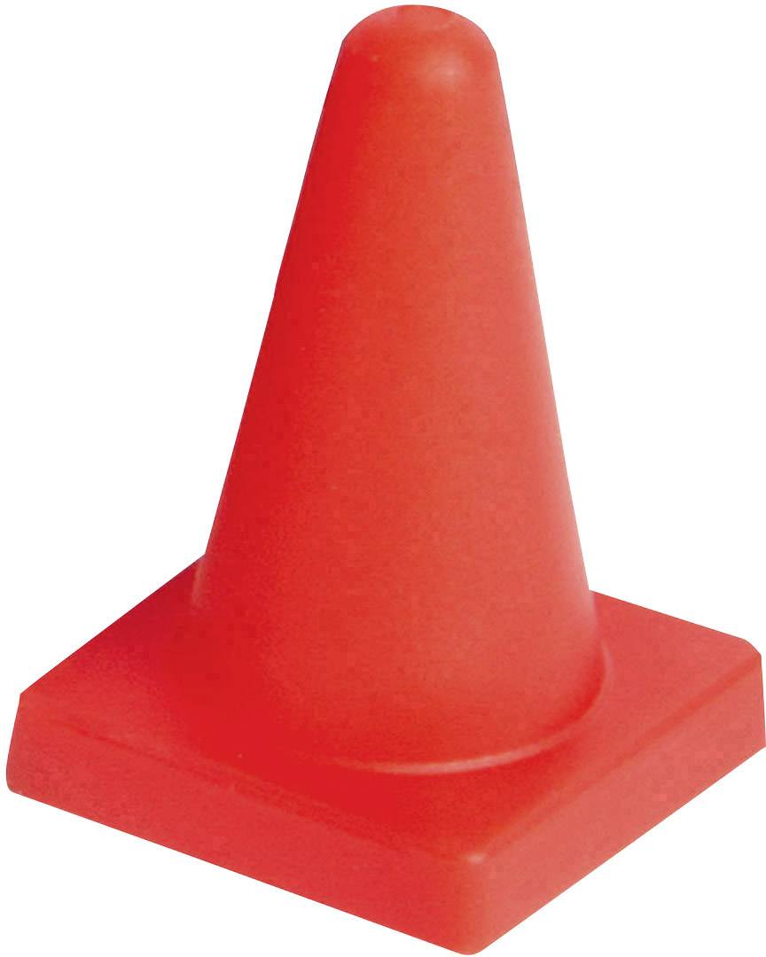 A red traffic cone, typically used for blocking and diverting traffic on roads or construction sites.