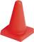A red traffic cone, typically used for blocking and diverting traffic on roads or construction sites.