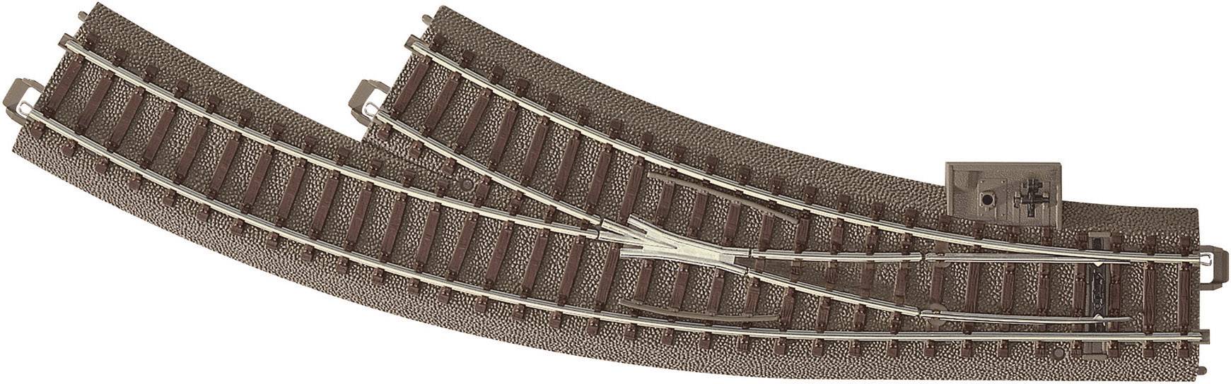 Model railway track with a point, two-piece set, detailed sleepers and rails, suitable for train layouts.