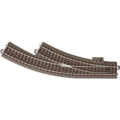 Model railway track with a point, two-piece set, detailed sleepers and rails, suitable for train layouts.