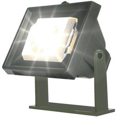 A radiant LED high bay light with a rectangular housing mounted on a sturdy, adjustable stand.