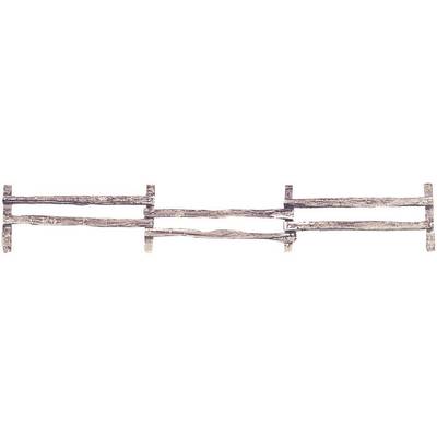 A simple, rustic wooden fence with irregularly placed horizontal planks. No background discernible.