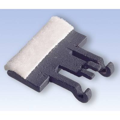 Black plastic part with two curved hooks and a white felt layer on the top surface, against a blue background.