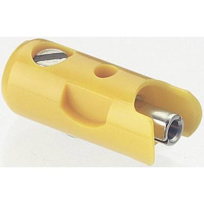 A yellow pencil sharpener with a metallic blade, suitable for cosmetic pencils.
