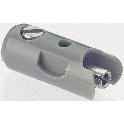 Grey cylindrical component with a screw on the top surface, possibly an electrical connector or adapter.