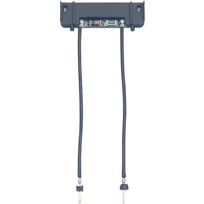 An electrical resistor with two connected, insulated wires.