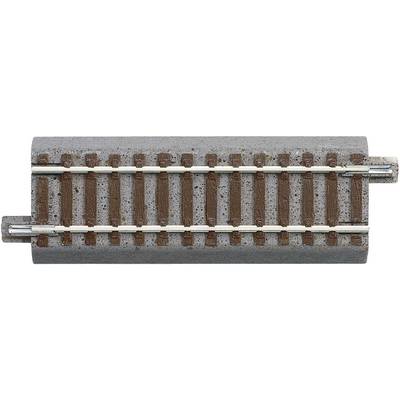 Railway track section on a grey-brown sleeper, suitable for model railway layout, bird's eye view.