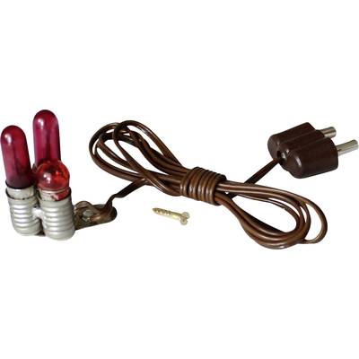 Two red bicycle rear light lamps with cable and plug, with a small screw lying beside them.