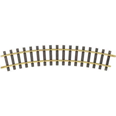 A curved model railway track with black and gold details, suitable for constructing model railway layouts.