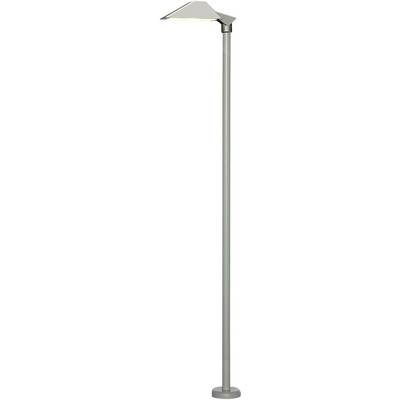Floor lamp with a modern, sleek design and a rectangular shade. Silver-coloured metal rod and circular base.