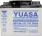 Yuasa battery for cyclic applications, 12V 38Ah, with warning notes: Avoid short-circuiting and do not charge in sealed containers.