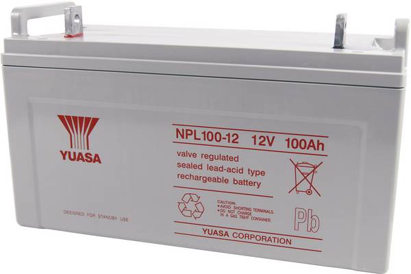 Yuasa NPL100-12 NP100-12 VRLA 12 V 100 Ah AGM (W x H x D) 407 x 240 x 172 mm M10 connector Maintenance-free