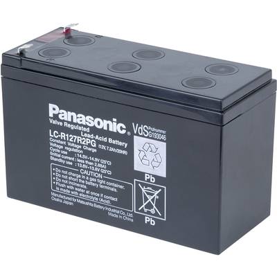 Panasonic 12 V 7,2 Ah LC-R127R2PG VRLA 12 V 7.2 Ah AGM (W x H x D) 151 x 94 x 65 mm 4.8 mm blade terminal VDS certificat