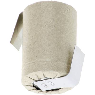 Empty toilet paper roll with holders for additional use, such as a holder for various items.