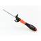 Screwdriver with a red handle and a black, 90-degree rotating head, suitable for hard-to-reach areas.