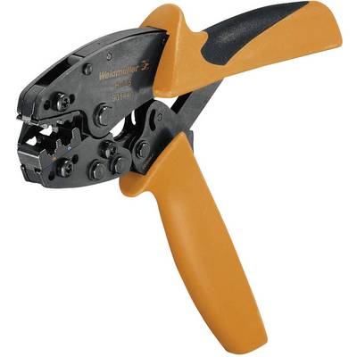 An orange crimping plier with a black metal head, suitable for connecting wires or connectors. Marked 'Weidmüller'.
