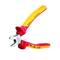 Pliers with yellow and red handles, suitable for electrical work, marked with insulation and standard symbols.