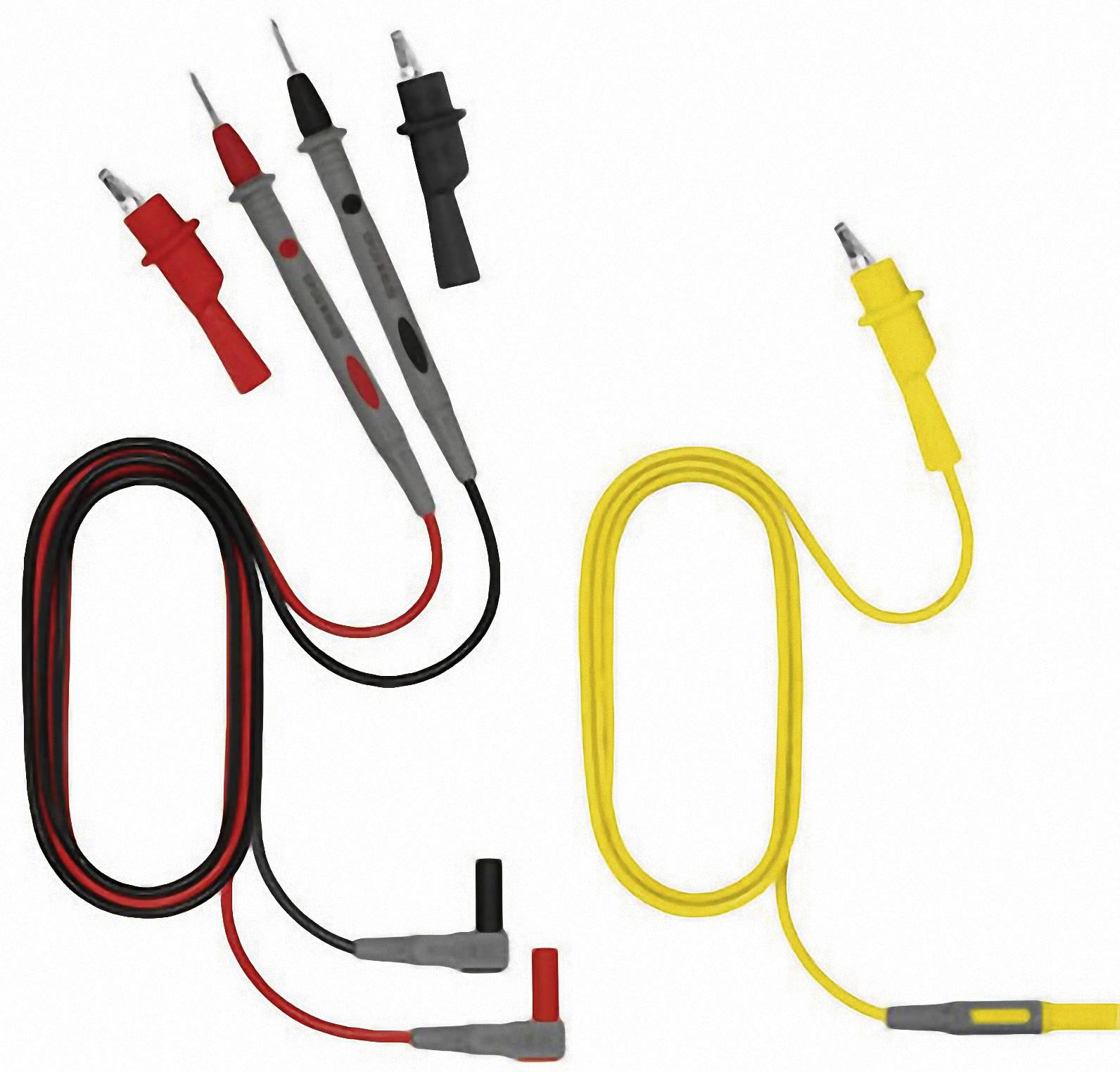 Multimeter Test Leads: Two sets of cables, one in red and black, the other in yellow. Used for testing electrical circuits.