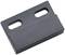 Black rectangular metal block with two oval holes, used for fastening or stabilisation in mechanical applications.