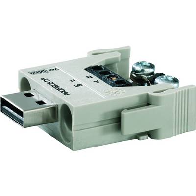 A USB adapter in industrial design with screw terminals and labelling, suitable for PROFIBUS-DP communication.
