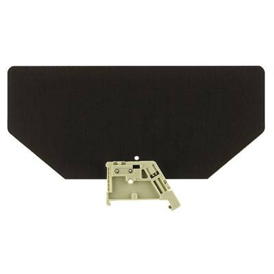 A black, rectangular component with a small, beige, form-fitting connecting piece underneath.