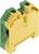 Yellow-green electrical connector, two-pole, for terminals or switchboxes, vertical orientation, robust design.