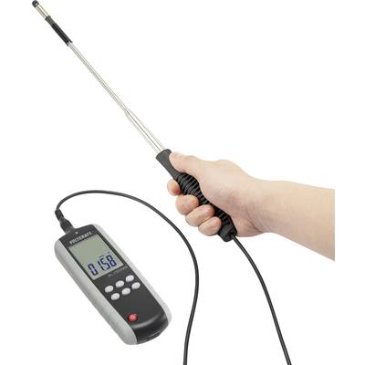 A handheld measuring device with a display shows '0.158'. A hand is holding a connected probe.