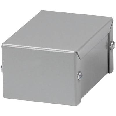 A rectangular, grey metal box with four visible screws on its sides.