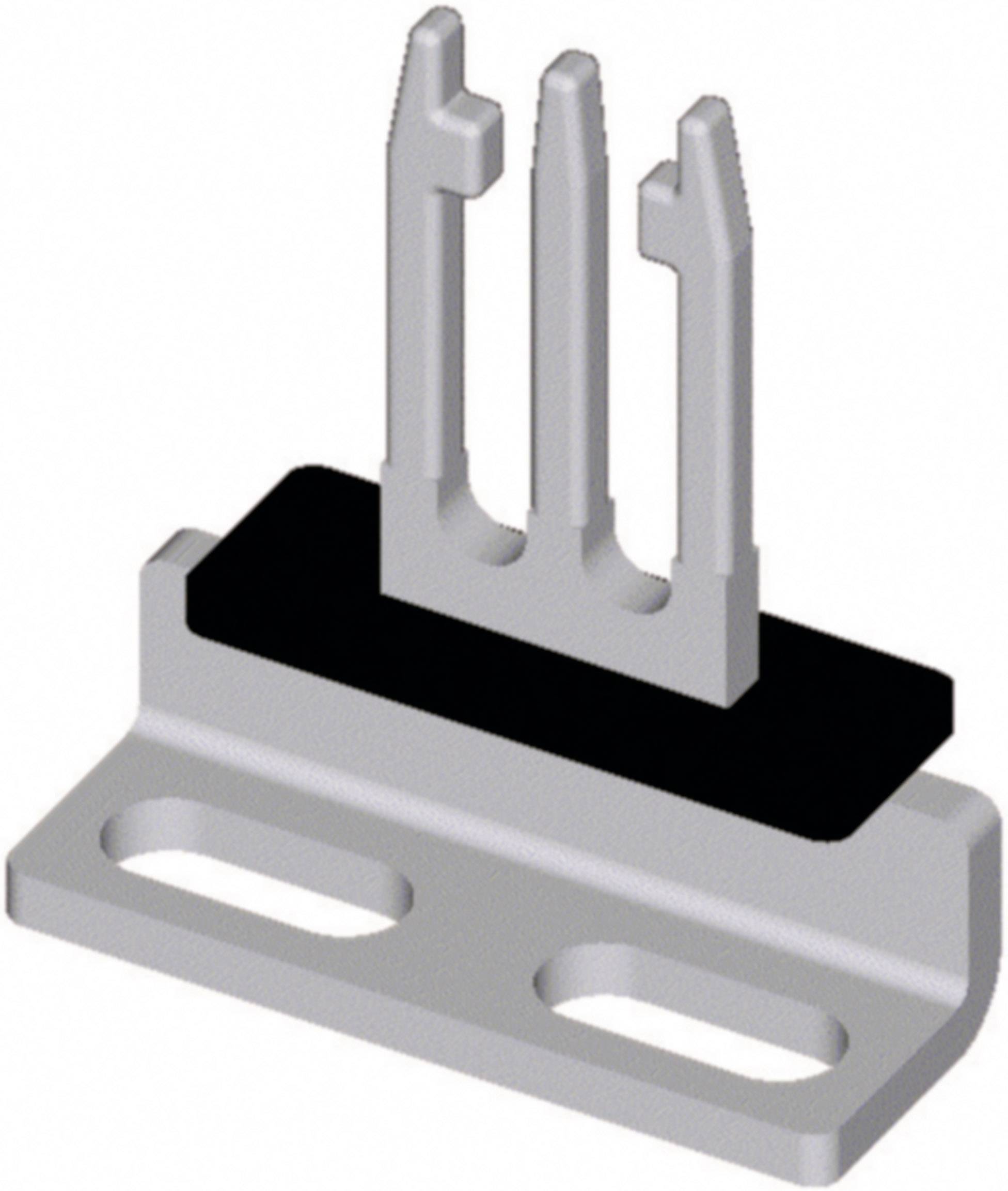 A grey, metallic device component with two oval mounting holes at the base and three raised struts above it.