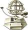 Wooden model of an astronomical instrument with rings and platforms; design reminiscent of a planetarium or spacecraft.