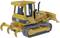 Toy tracked vehicle in yellow with a black roof and 'CAT' logo. It has caterpillar wheels and a front bucket.