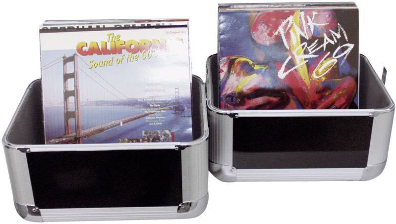 Two CD boxes with music albums, one showing a bridge, the other displaying the text 'Pink Cream 60'. The albums are standing upright.