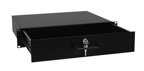 Black drawer with key and lock, partially open. Ideal for securely storing items.