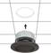 Speakers mounted in a suspended ceiling; the arrow indicates the installation position.